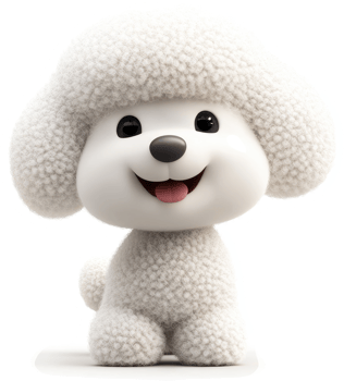Fluffy white poodle digital character. png
