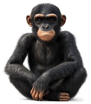 Chimpanzee in a seated posture, facing forward. png