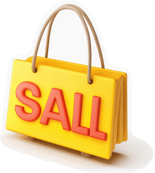 A yellow shopping bag featuring the word sale in red. png