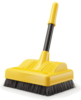 Bright yellow floor brush with a black handle. png