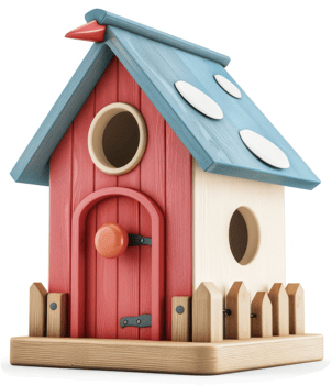 Colorful birdhouse with whimsical details. png