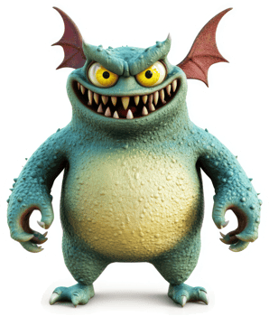 A cartoonish, menacing, teal-colored monster. png