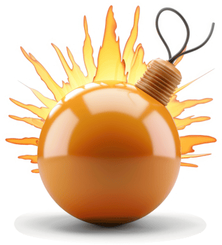 Exploding orange bomb with fiery burst. png