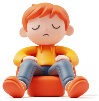 Sad boy resting in an orange chair. png