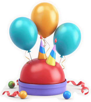 Festive celebration with colorful balloons and party hats. png