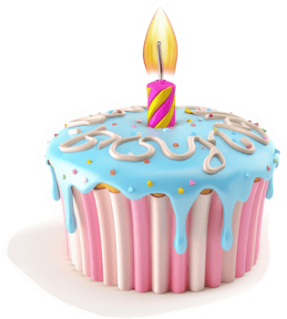 Colorful birthday cupcake with a lit candle. png