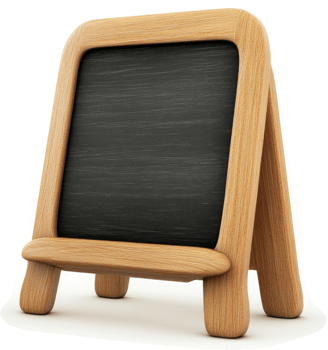 Empty wooden chalkboard easel for displaying announcements. png
