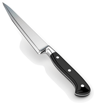 Stainless steel chef's knife with black handle. png
