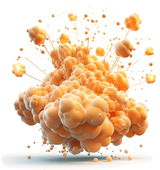 Orange ink explosion, radiating outwards in a dynamic display. png