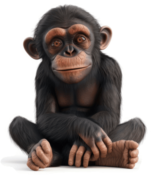 Smiling chimpanzee youngster, in a seated pose. png