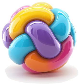 Colorful, interconnected, glossy, abstract sphere. png