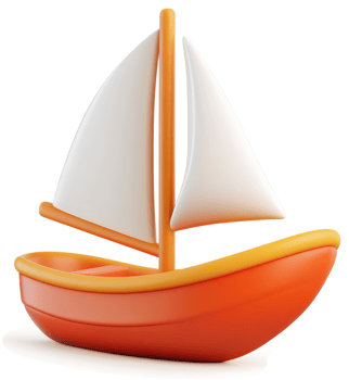 Vibrant orange and white sailing boat illustration. png