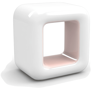 Modern, cubic display unit with a recessed, light pink shelf. png