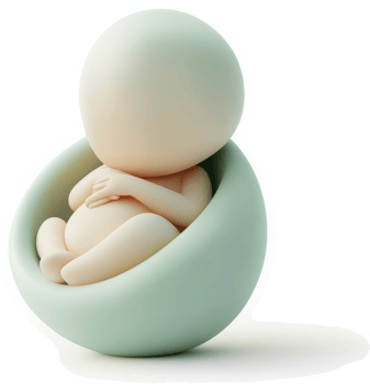 A stylized depiction of a fetus in a soft, green cradle. png