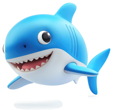 Joyful cartoon shark character, swimming in the air. png