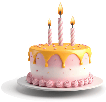 Delicious birthday cake with three candles. png