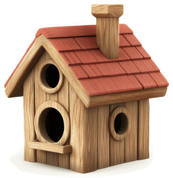 Charming wooden birdhouse with a red roof. png