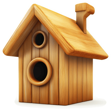 Wooden birdhouse with two entry holes. png