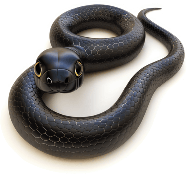 A sleek black snake coils gracefully in a studio shot. png