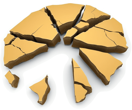 A circular golden form fractured into many pieces. png