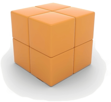 A composite orange cube, formed by four smaller cubes. png