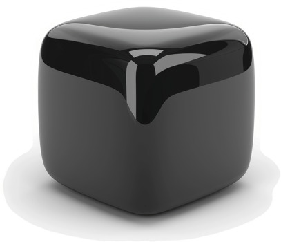 Glossy black cube-shaped object, perfect for modern decor. png