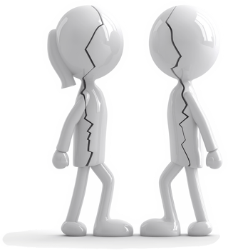 Two fractured figures facing away from each other. png
