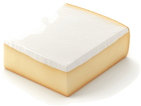 Creamy, rectangular block of cheese with a bite taken out. png