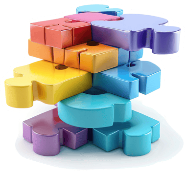 Colorful puzzle pieces stacked in a vibrant, three-dimensional design. png