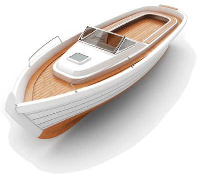 This is a detailed rendering of a small, light-colored motorboat. png