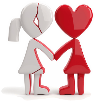Two figures, one broken, one whole, holding hands. png
