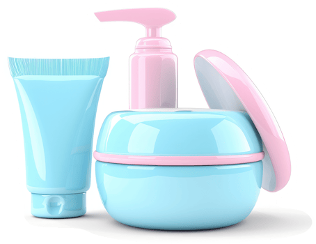 Light blue and pink cosmetic containers for facial care. png