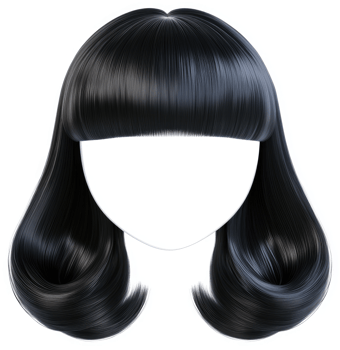 Glossy, black bob hairstyle with a thick fringe. png