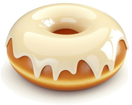 Creamy white icing adorns a glazed donut. png