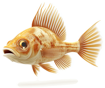 Orange fish with fins and wide-open mouth. png