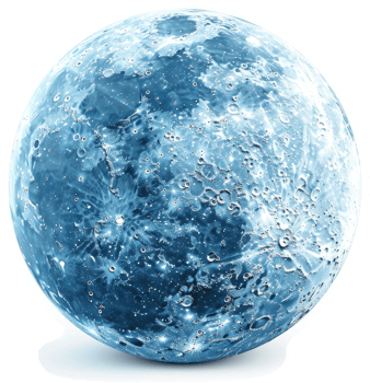 Frozen moon, a celestial sphere in icy blue. png