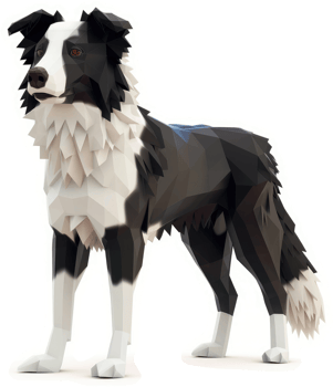 Polygonal border collie, a stylized digital illustration. png