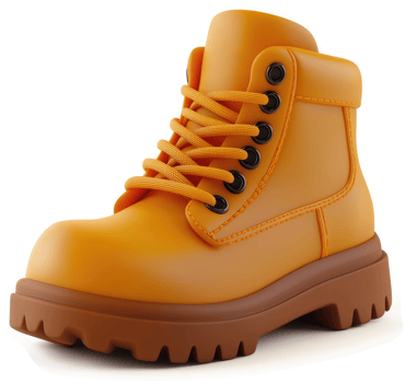 Bright orange work boots with sturdy tread. png