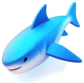 Smiling, cartoonish blue shark illustration. png