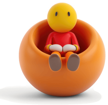 Smiling figure relaxes in a comfy orange chair while reading. png