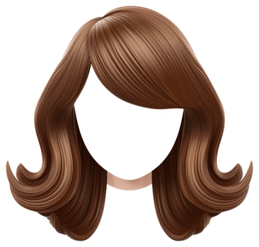 Brown, wavy bob hairstyle with bangs. png