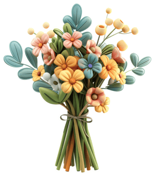 Vibrant bouquet of stylized flowers in pastel hues. png
