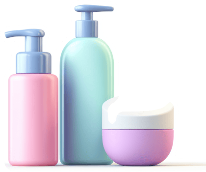 Three cosmetic bottles with different shades of pastel colors. png