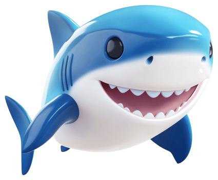 Cartoon shark with a friendly expression. png