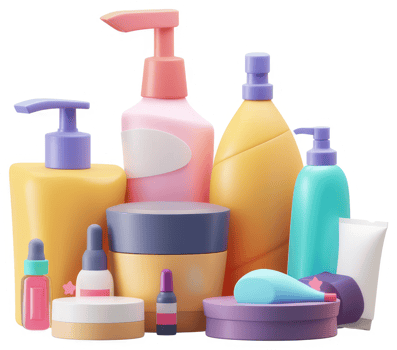 Colorful cosmetic and beauty products displayed together. png