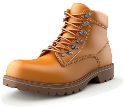 Durable, tan leather work boot presented in a studio setting. png