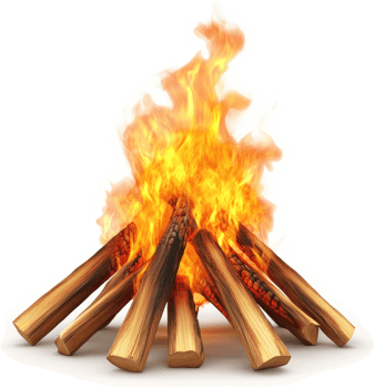 Flames dancing on a bonfire of logs. png