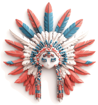 Colorful, stylized headdress adorns a cartoonish face. png