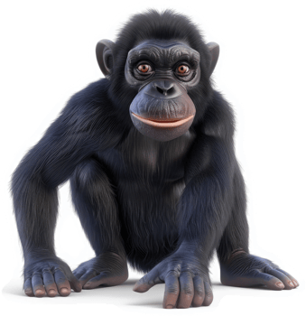 Chimpanzee juvenile, seated, looking directly at the viewer. png