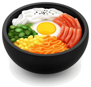 Colorful korean mixed rice bowl with various ingredients. png